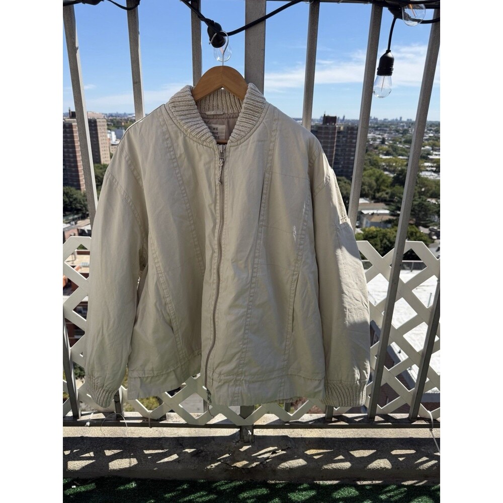 Free People We The Free Women’s Beige Bomber Jacket Full Zip Lined Pockets XL